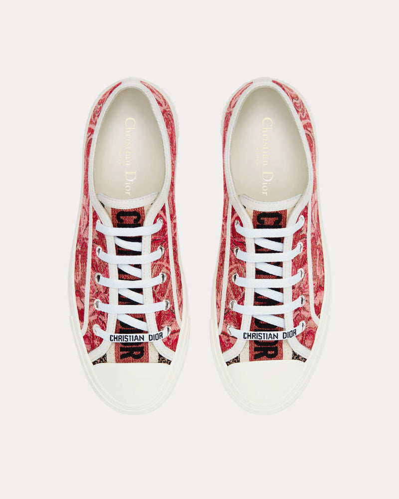 Dior Walk'n'Dior Cherry Red Dior Brocart Embroidered Cotton with Gold-Tone Metallic Thread Low Top Sneakers - 2
