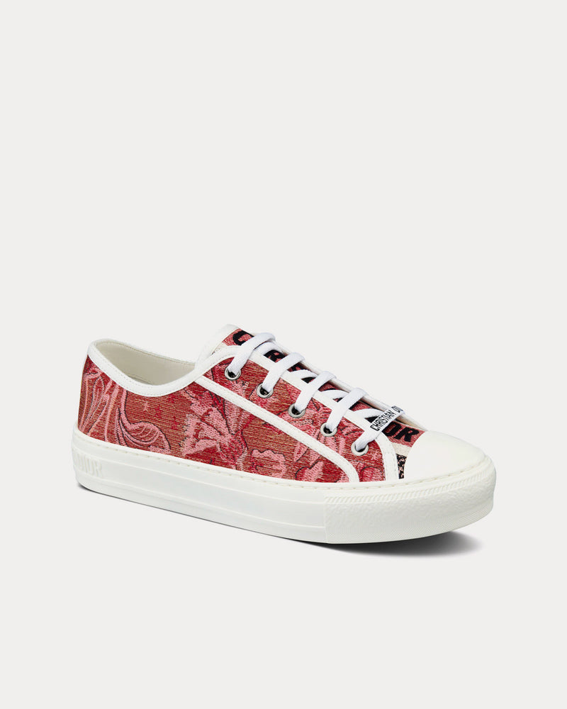 Dior Walk'n'Dior Cherry Red Dior Brocart Embroidered Cotton with Gold-Tone Metallic Thread Low Top Sneakers - 3