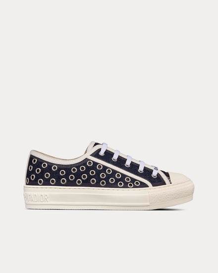 Dior Walk'n'Dior Cotton Denim Embroidered with Eyelet Blue Motif Low Top Sneakers - 1