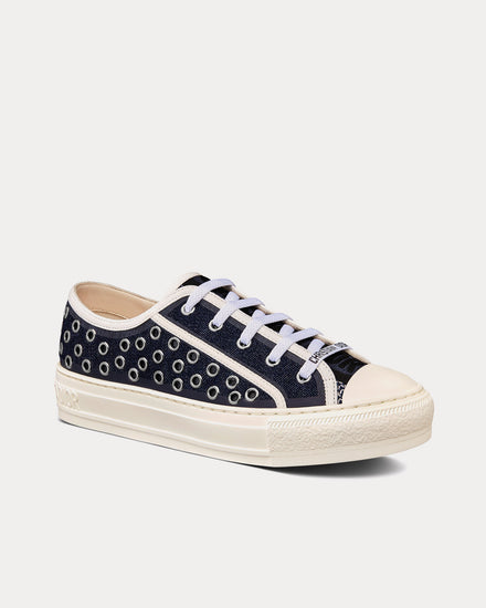 Dior Walk'n'Dior Cotton Denim Embroidered with Eyelet Blue Motif Low Top Sneakers - 3