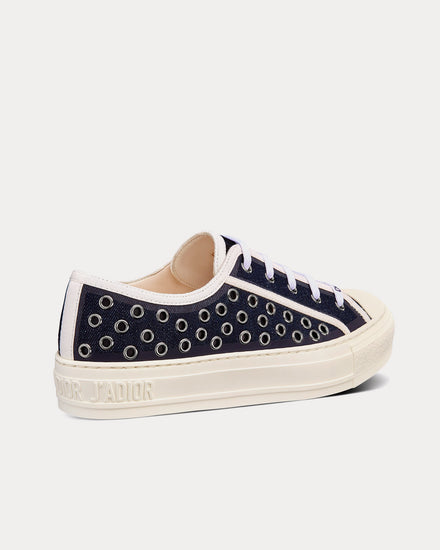 Dior Walk'n'Dior Cotton Denim Embroidered with Eyelet Blue Motif Low Top Sneakers - 4