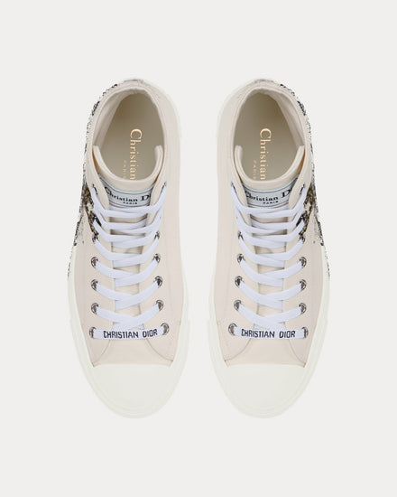 Dior Walk'n'Dior White Cotton Canvas with Black Toile de Jouy Tiger Print High Top Sneakers - 2