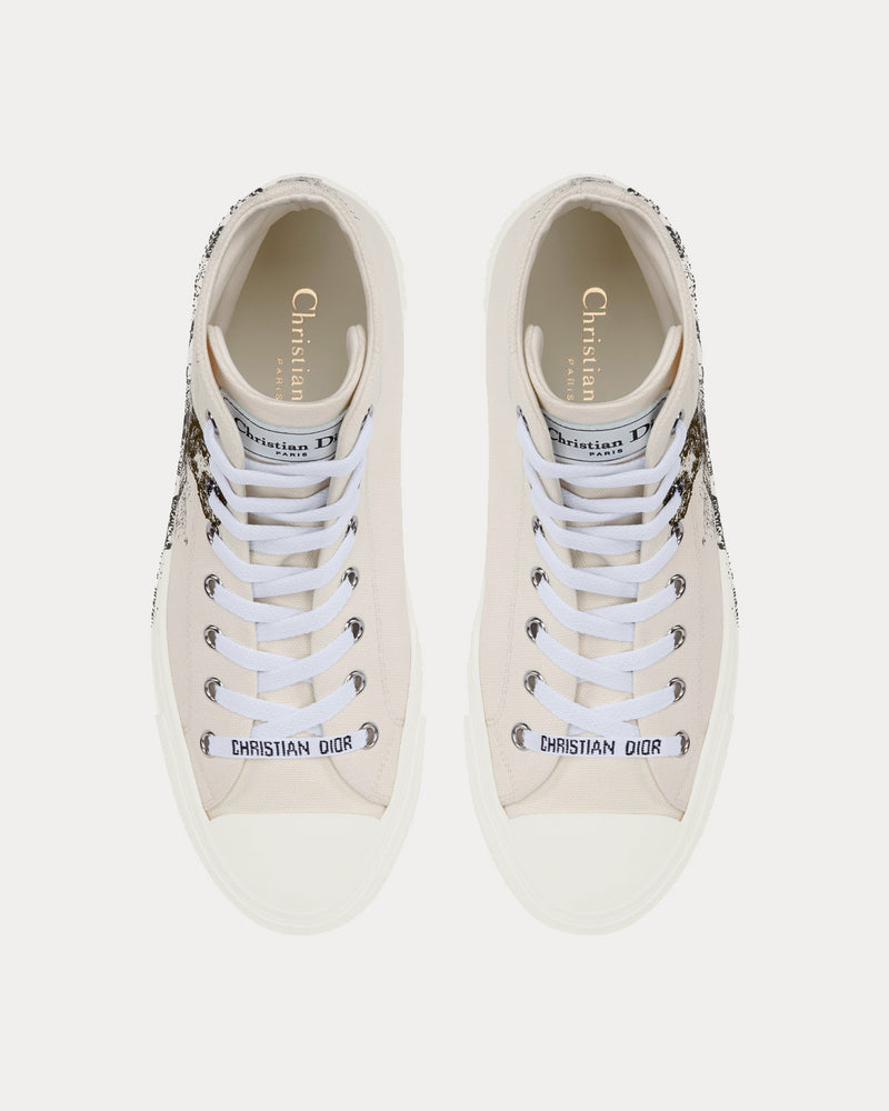 Dior Walk'n'Dior White Cotton Canvas with Black Toile de Jouy Tiger Print High Top Sneakers - 2