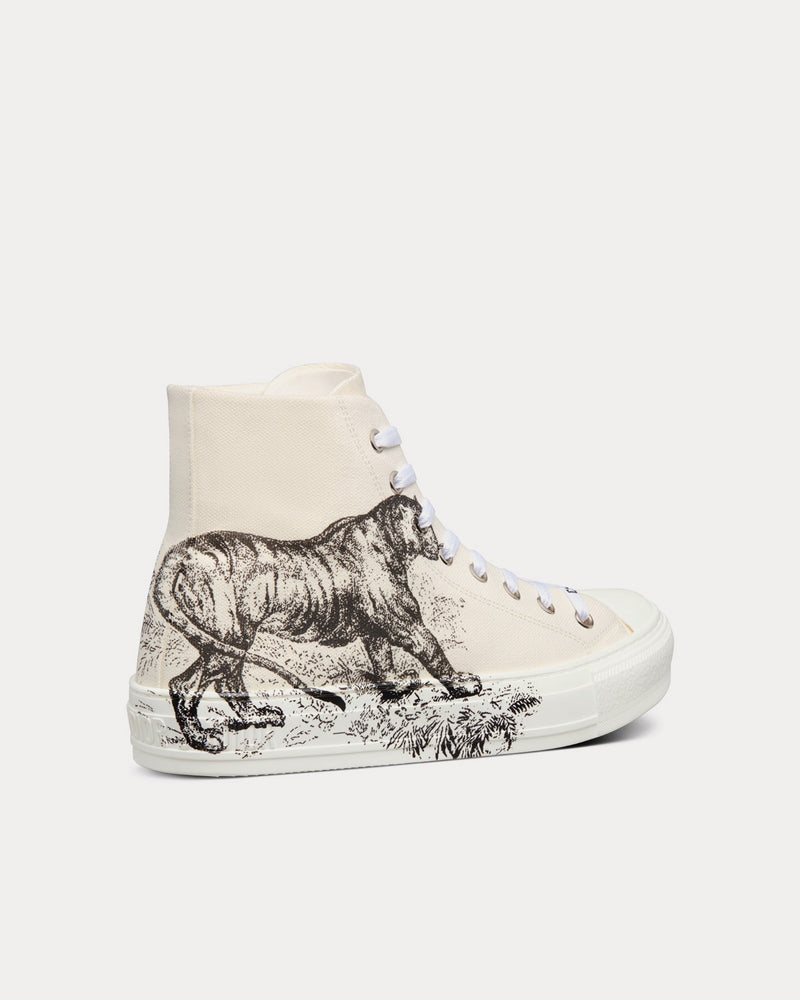 Dior Walk'n'Dior White Cotton Canvas with Black Toile de Jouy Tiger Print High Top Sneakers - 4