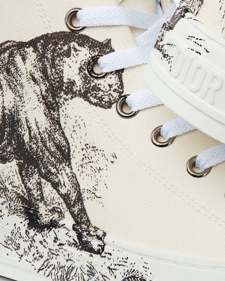 Dior Walk'n'Dior White Cotton Canvas with Black Toile de Jouy Tiger Print High Top Sneakers - 5
