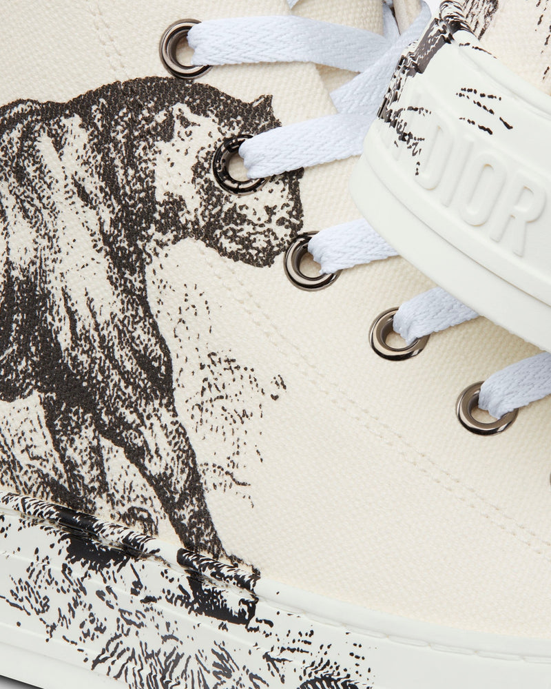 Dior Walk'n'Dior White Cotton Canvas with Black Toile de Jouy Tiger Print High Top Sneakers - 5