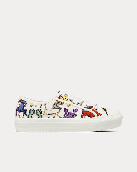 Dior Walk'n'Dior White Multicolor Embroidered Cotton with Dior Pixel Zodiac Motif Low Top Sneakers - 1
