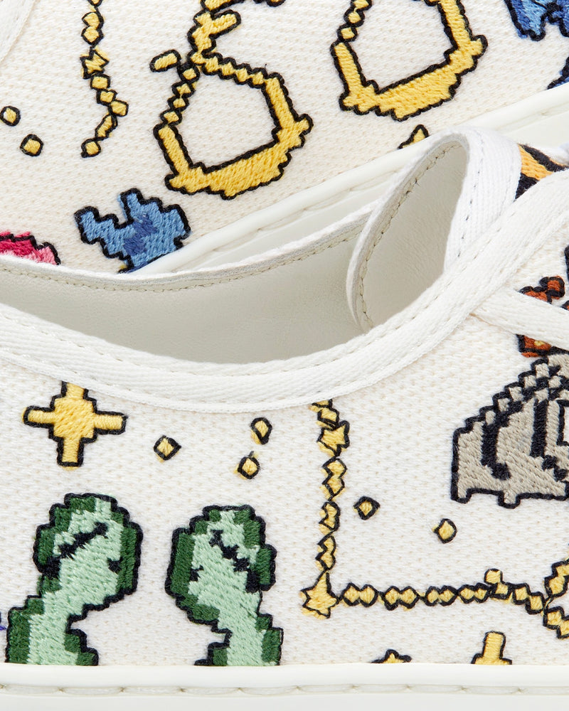 Dior Walk'n'Dior White Multicolor Embroidered Cotton with Dior Pixel Zodiac Motif Low Top Sneakers - 4
