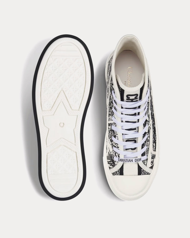 Dior Walk'n'Dior Platform White and Black Cotton Embroidered with Plan de Paris Motif High Top Sneakers - 2
