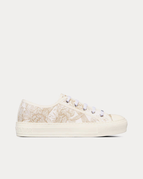 Walk'n'Dior White and Gold-Tone Cotton Embroidered with Dior Jardin d'Hiver Motif in Metallic Thread Low Top Sneakers