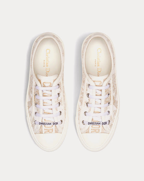 Walk'n'Dior White and Gold-Tone Cotton Embroidered with Dior Jardin d'Hiver Motif in Metallic Thread Low Top Sneakers