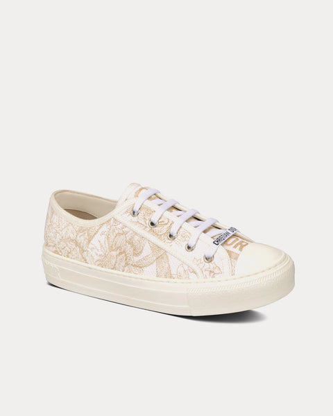 Walk'n'Dior White and Gold-Tone Cotton Embroidered with Dior Jardin d'Hiver Motif in Metallic Thread Low Top Sneakers