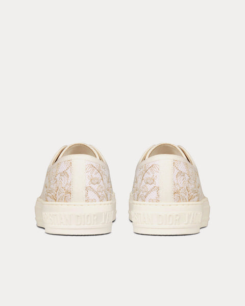 Walk'n'Dior White and Gold-Tone Cotton Embroidered with Dior Jardin d'Hiver Motif in Metallic Thread Low Top Sneakers