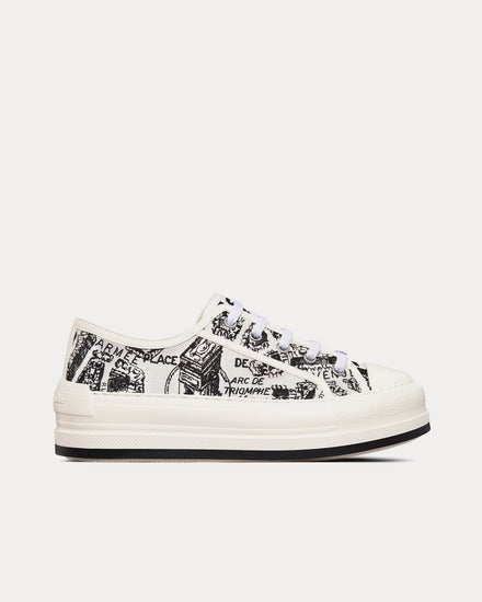 Dior Walk'n'Dior Platform White and Black Cotton Embroidered with Plan de Paris Motif Low Top Sneakers - 1