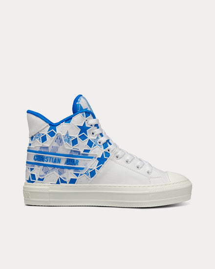 Dior Walk'n'Dior Star Bright Blue and White Calfskin and Technical Fabric with Dior Étoile Motif High Top Sneakers - 1