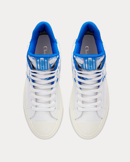 Dior Walk'n'Dior Star Bright Blue and White Calfskin and Technical Fabric with Dior Étoile Motif High Top Sneakers - 2