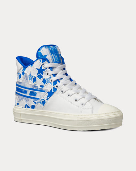 Dior Walk'n'Dior Star Bright Blue and White Calfskin and Technical Fabric with Dior Étoile Motif High Top Sneakers - 3