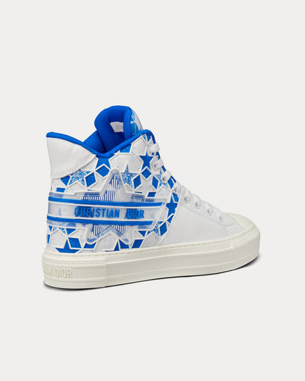 Dior Walk'n'Dior Star Bright Blue and White Calfskin and Technical Fabric with Dior Étoile Motif High Top Sneakers - 4