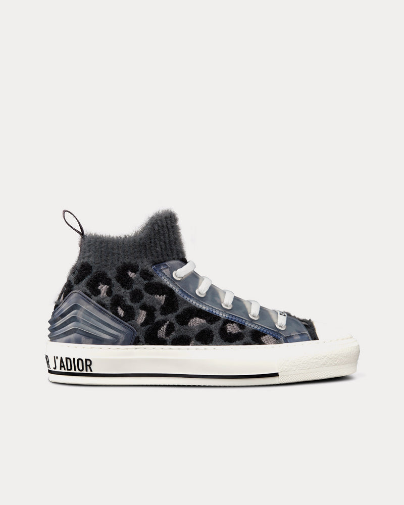Dior Walk'n'Dior Fur-Effect Knit with Gray Mizza Print High Top Sneakers - 1