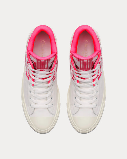 Dior Walk'n'Dior Star Bright Pink and White Calfskin and Technical Fabric with Dior Étoile Motif High Top Sneakers - 2