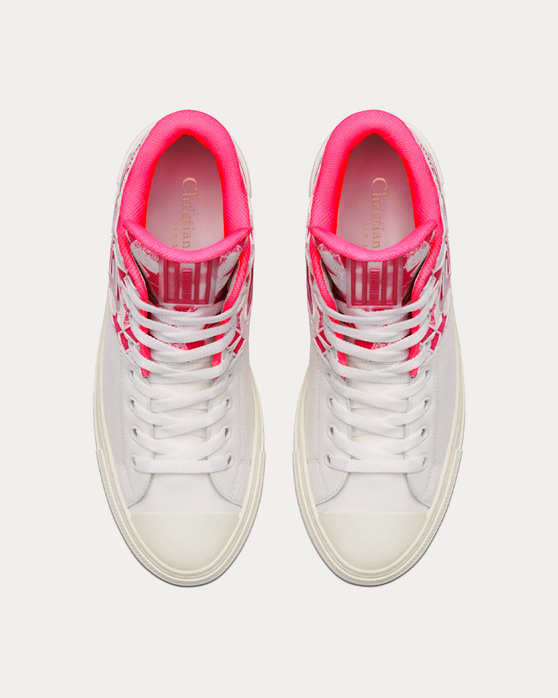 Dior Walk'n'Dior Star Bright Pink and White Calfskin and Technical Fabric with Dior Étoile Motif High Top Sneakers - 2