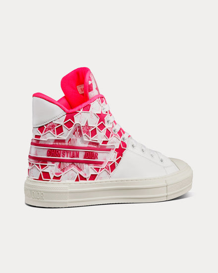 Dior Walk'n'Dior Star Bright Pink and White Calfskin and Technical Fabric with Dior Étoile Motif High Top Sneakers - 4