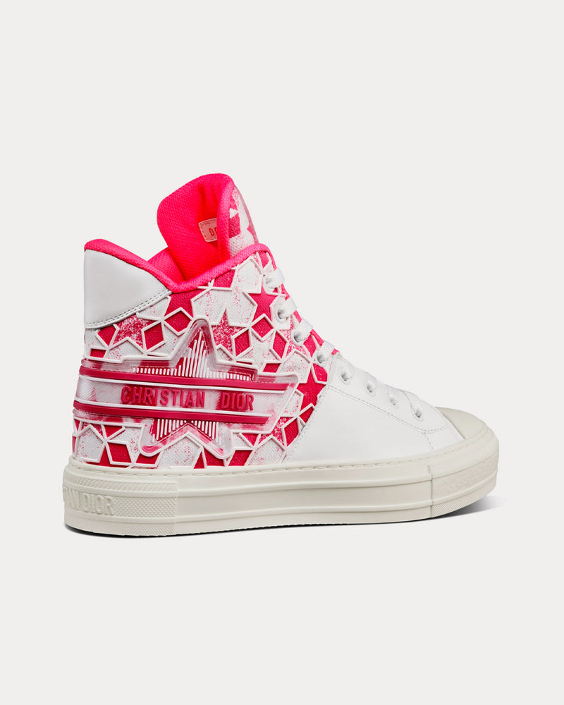 Dior Walk'n'Dior Star Bright Pink and White Calfskin and Technical Fabric with Dior Étoile Motif High Top Sneakers - 4