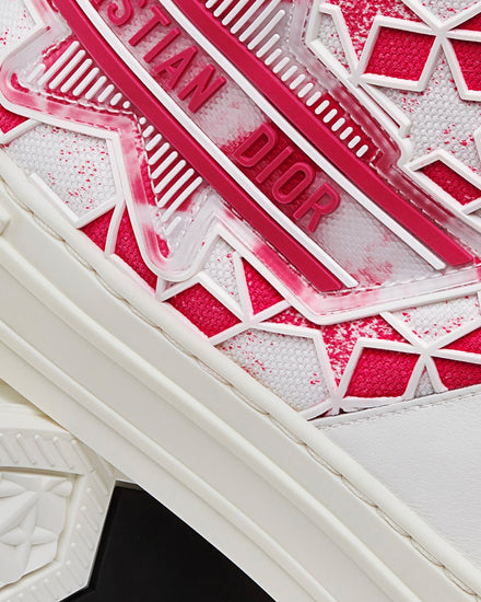 Dior Walk'n'Dior Star Bright Pink and White Calfskin and Technical Fabric with Dior Étoile Motif High Top Sneakers - 5