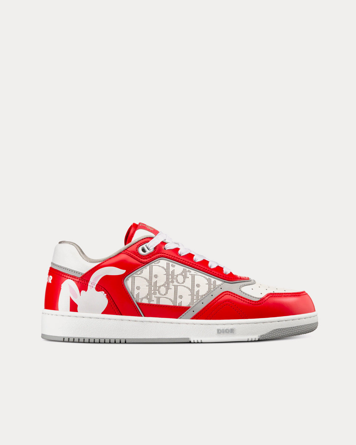 Dior x ERL - B27 Red and White Smooth Calfskin and White Dior Oblique Galaxy Leather with Rabbit Motif Low Top Sneakers
