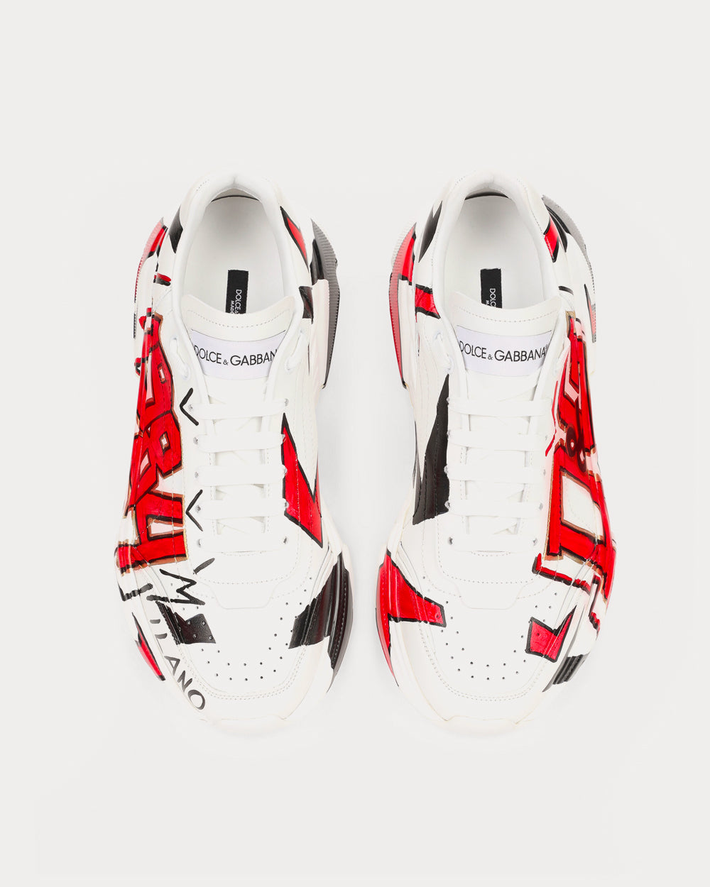 Dolce & Gabbana - Hand-painted Calfskin Nappa Daymaster White Low Top Sneakers