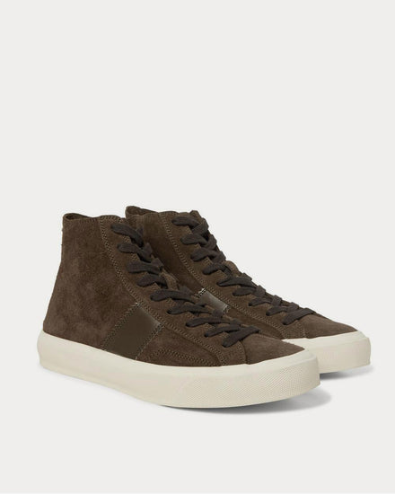 Tom Ford Cambridge Leather-Trimmed Suede High-Top  Army green high top sneakers - 2