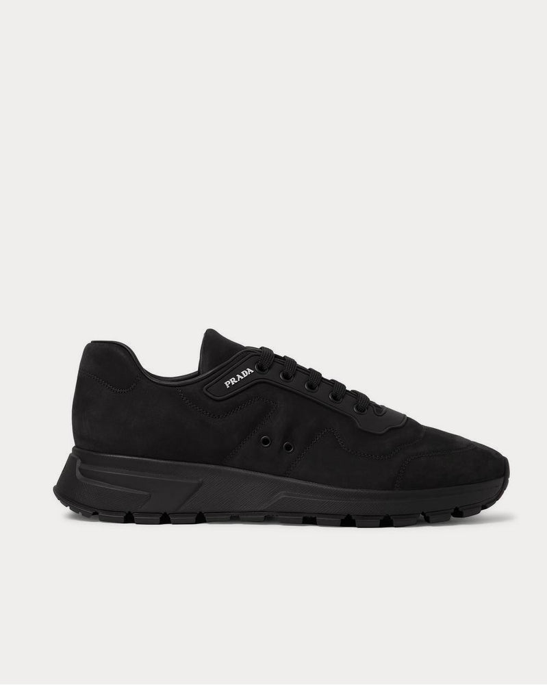Prada Match Race Rubber-Trimmed Nubuck  Black low top sneakers - 1