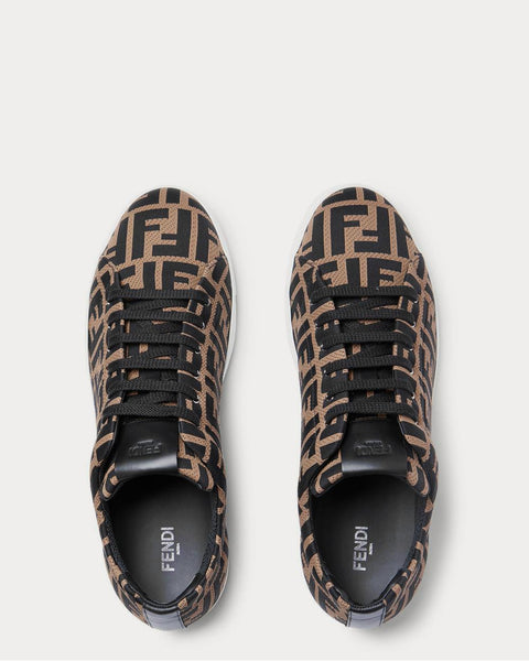 Leather-Trimmed Logo-Jacquard Mesh  Brown low top sneakers