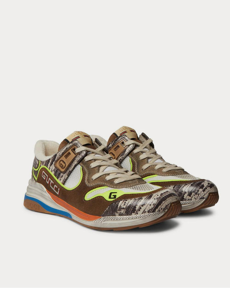 Gucci Ultrapace Distressed Suede, Mesh and Snake-Effect Leather  Multi low top sneakers - 2