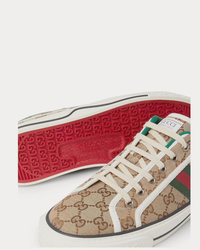 Gucci Tennis 1977 Webbing-Trimmed Logo-Jacquard Canvas  Brown low top sneakers - 4