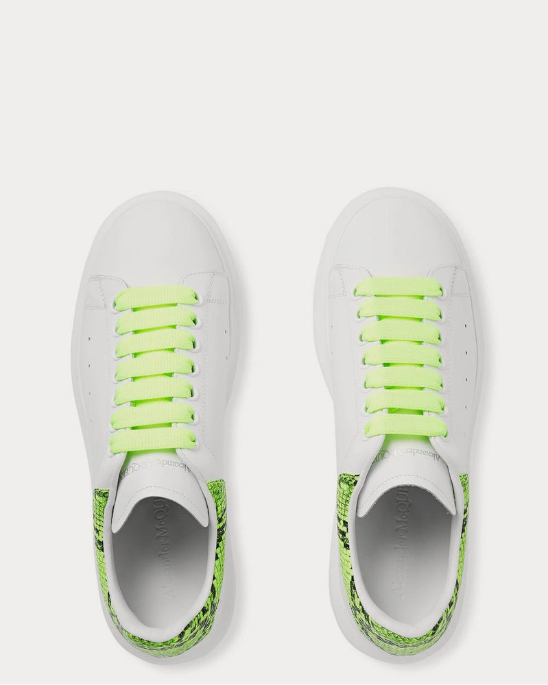 Alexander McQueen Exaggerated-Sole Neon Snake-Effect Leather  White low top sneakers - 6