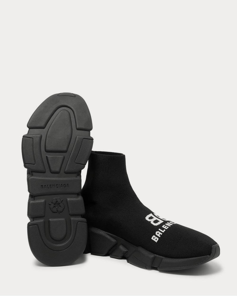 Balenciaga Speed Sock Logo-Print Stretch-Knit Slip-On  Black high top sneakers - 3