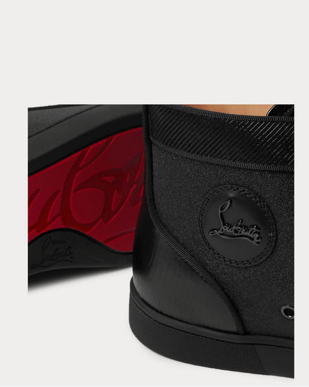 Christian Louboutin Lou Spikes Orlato Velvet, Glittered Canvas, Suede and Leather High-Top  Black high top sneakers - 4
