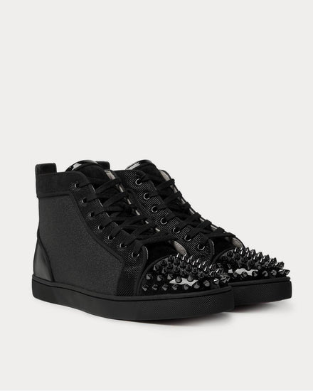 Christian Louboutin Lou Spikes Orlato Velvet, Glittered Canvas, Suede and Leather High-Top  Black high top sneakers - 2