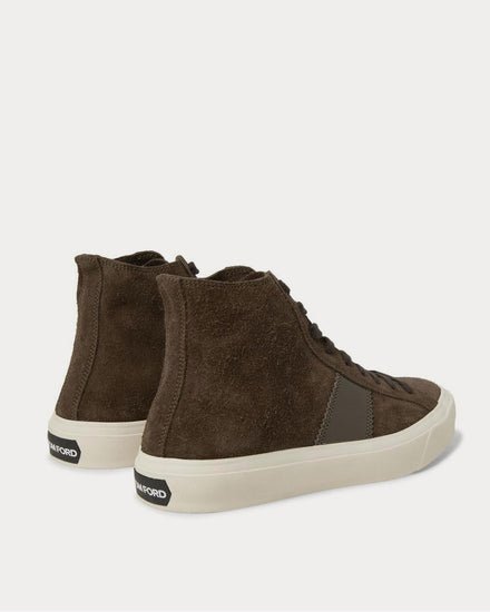Tom Ford Cambridge Leather-Trimmed Suede High-Top  Army green high top sneakers - 3