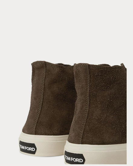 Tom Ford Cambridge Leather-Trimmed Suede High-Top  Army green high top sneakers - 4