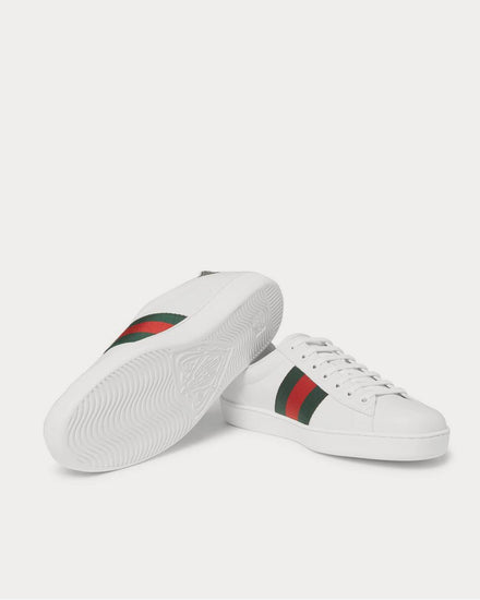 Gucci Ace Watersnake-Trimmed Embroidered Leather  White low top sneakers - 3
