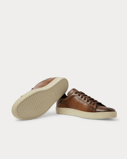 Tom Ford Warwick Burnished-Leather  Brown low top sneakers - 3
