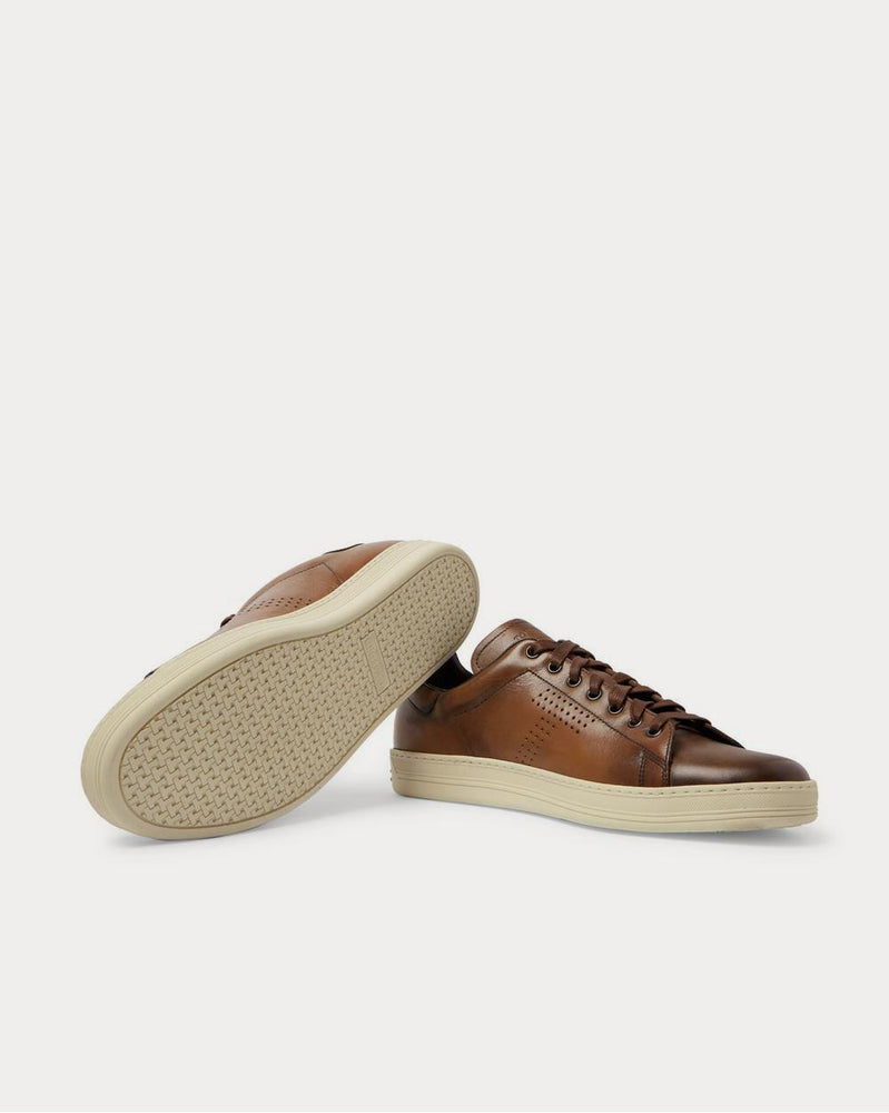 Tom Ford Warwick Burnished-Leather  Brown low top sneakers - 3