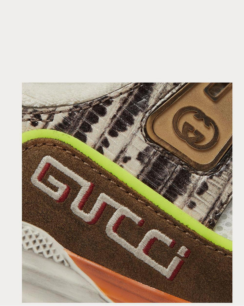 Gucci Ultrapace Distressed Suede, Mesh and Snake-Effect Leather  Multi low top sneakers - 5