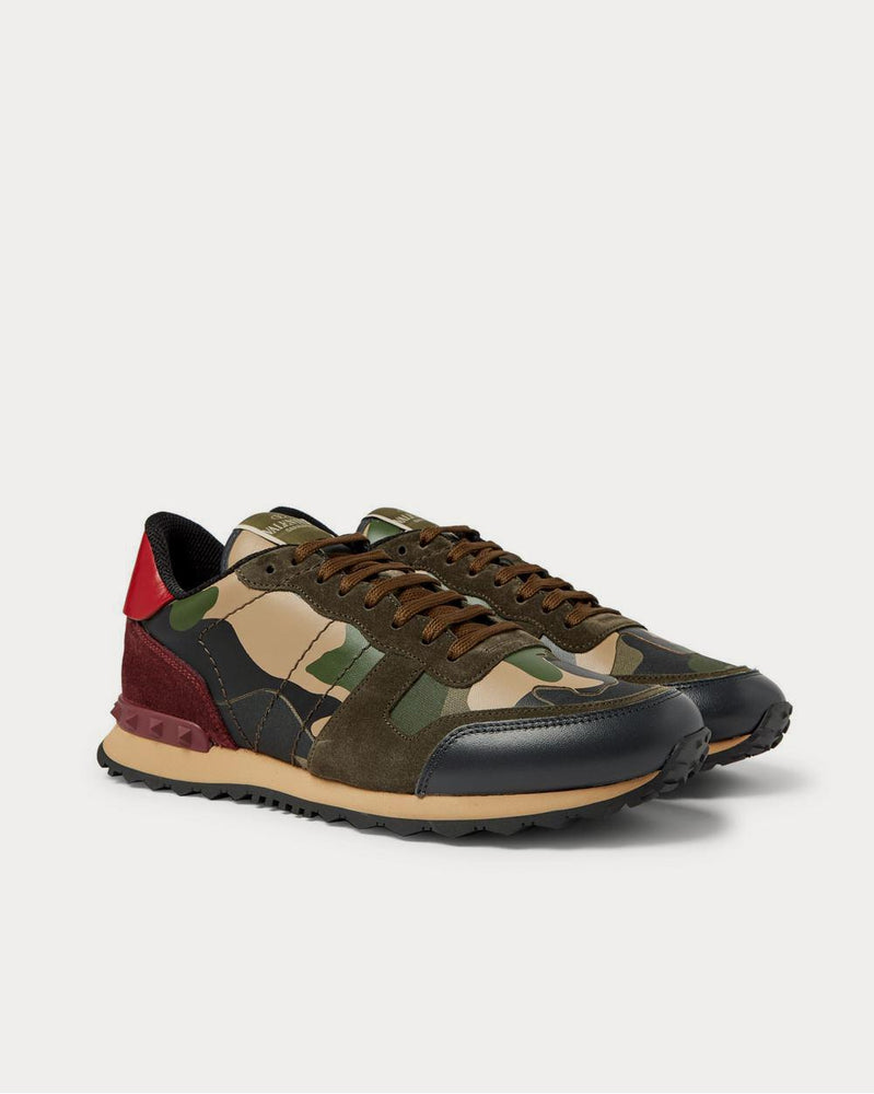 Valentino Rockrunner Camouflage-Print Canvas, Leather and Suede  Green low top sneakers - 2