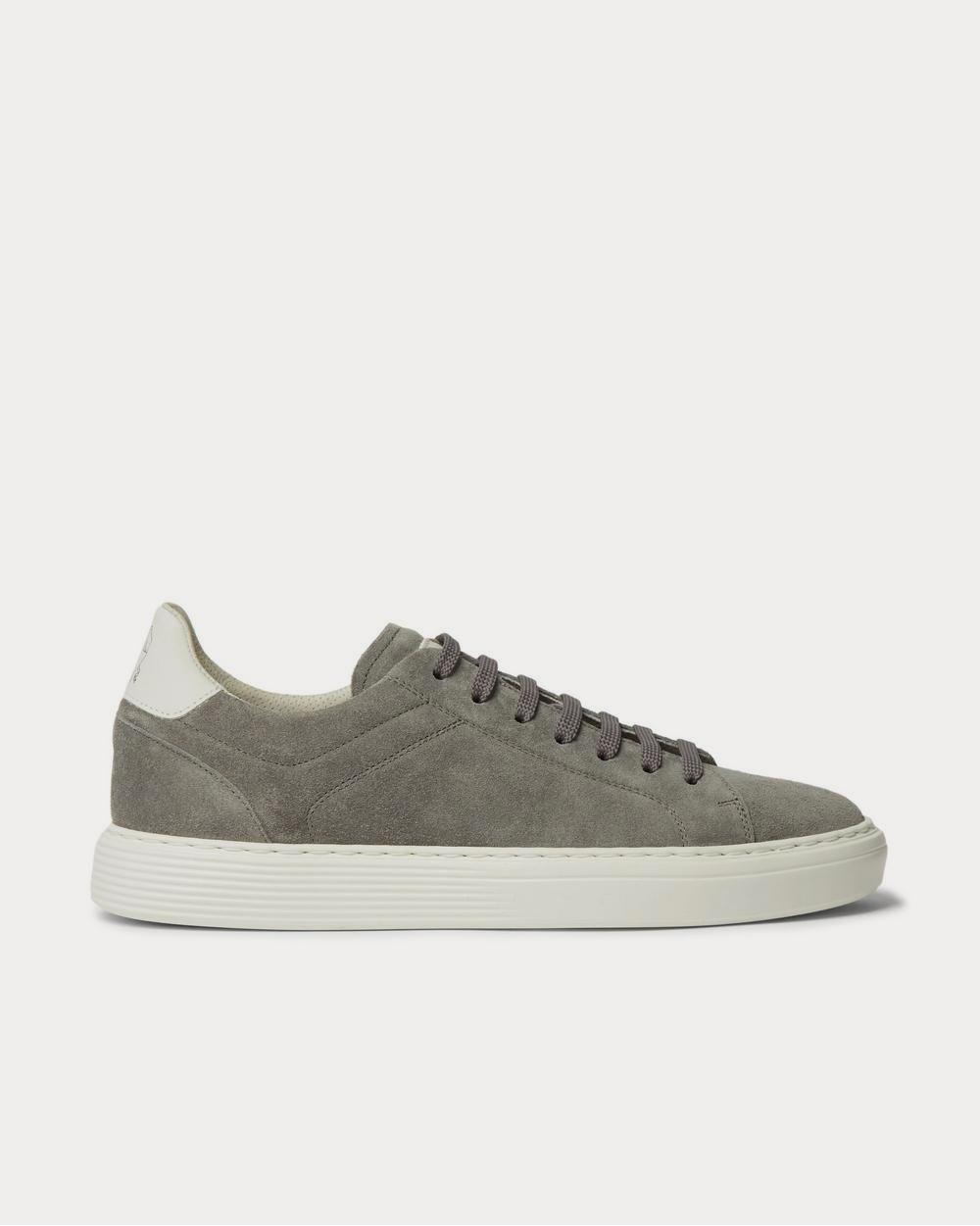 Brunello Cucinelli Men's Leather-Trimmed Suede Gray low top sneakers