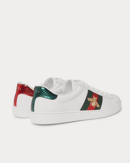 Gucci Ace Watersnake-Trimmed Embroidered Leather  White low top sneakers - 4