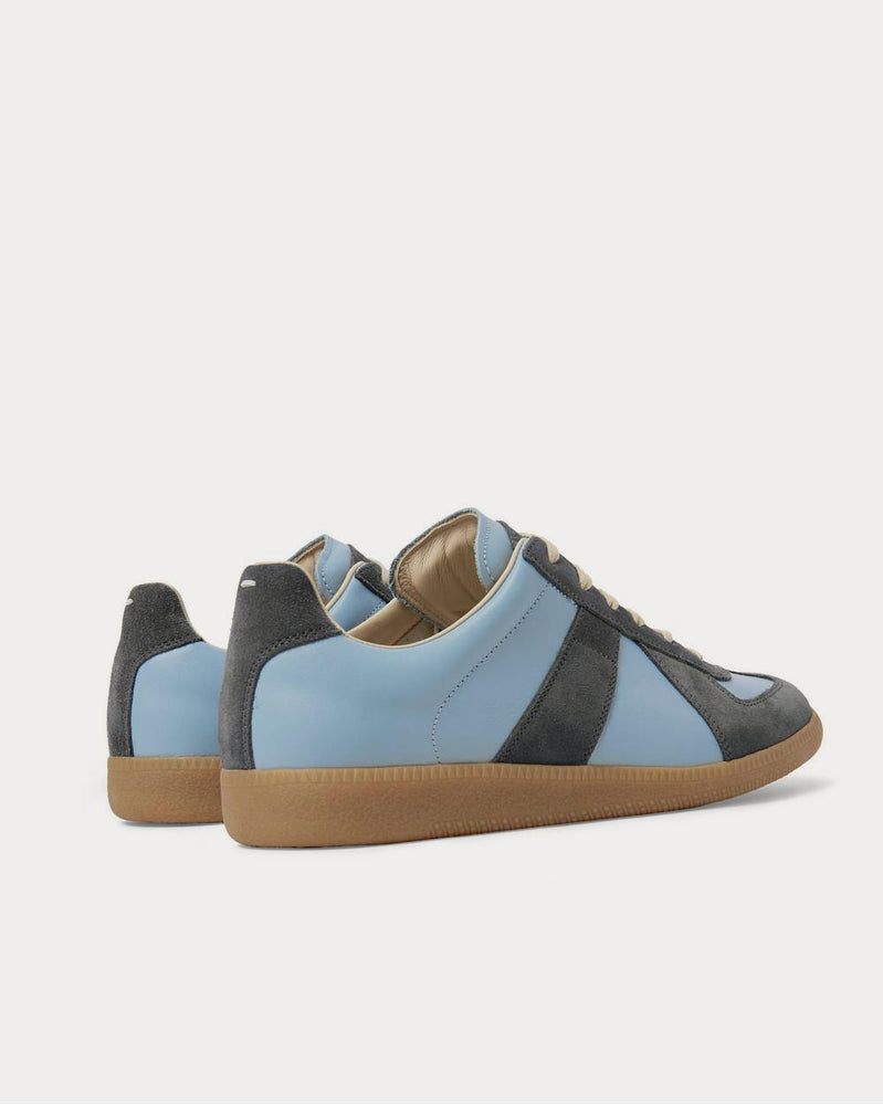 Maison Margiela Replica Leather and Suede  Light blue low top sneakers - 4