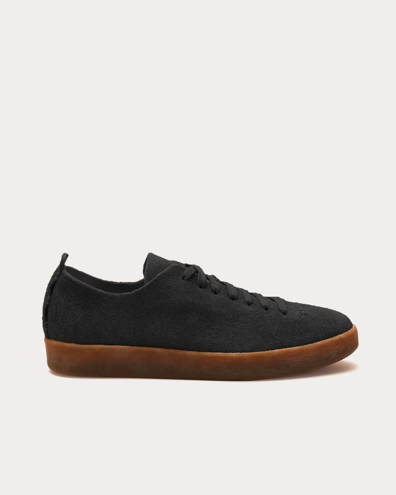 Feit Unisex Hand Sewn Latex Suede Black Low Top Sneakers Trainers